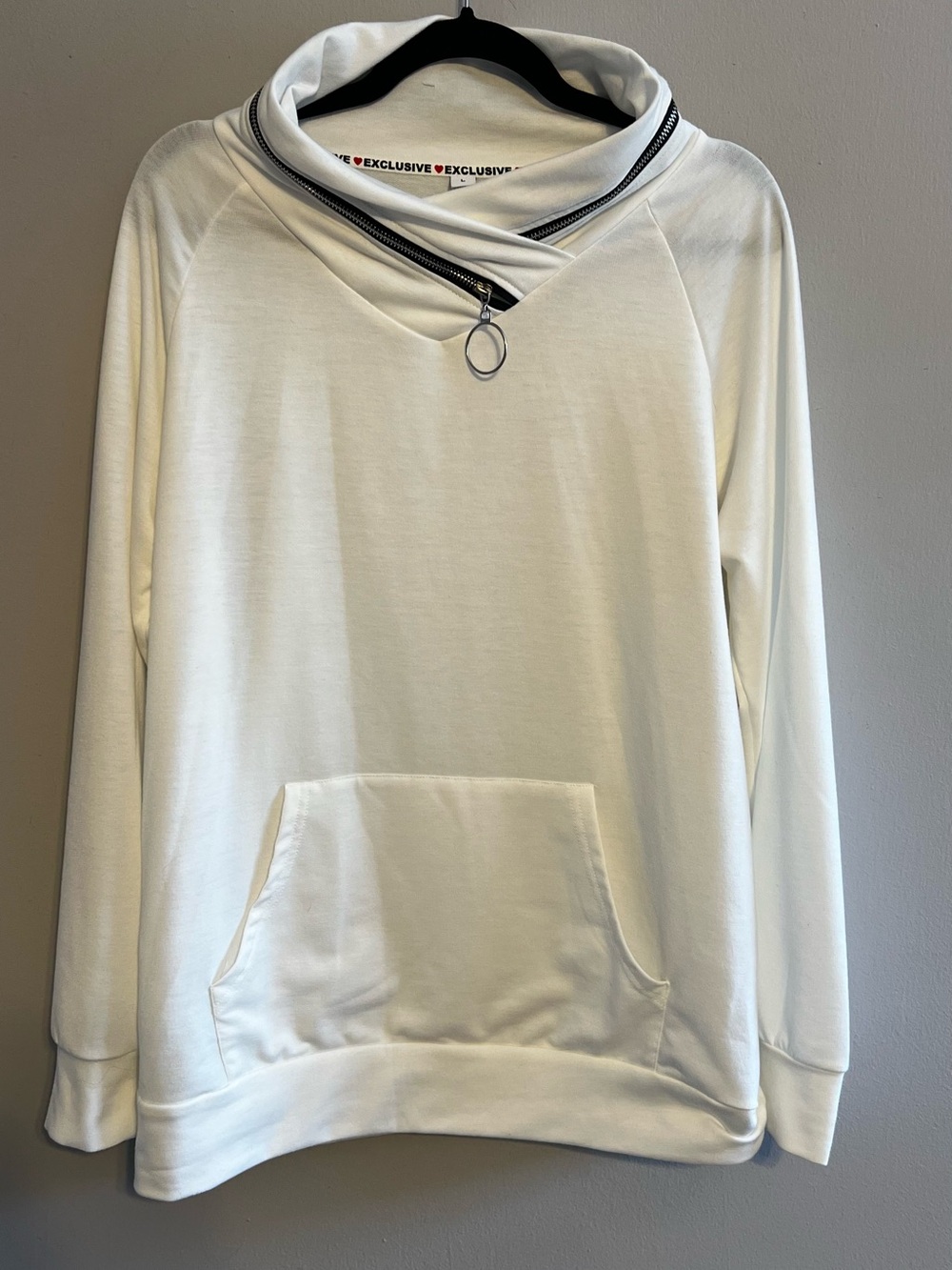 Exclusive Asymmetrical Cowl Neck Pullover w/Zipper Collar Women’s Large